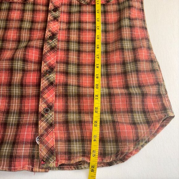 By Junkfood Red & Green Plaid Button Down Shirt with Peace Sign - Size S - Picture 6 of 11
